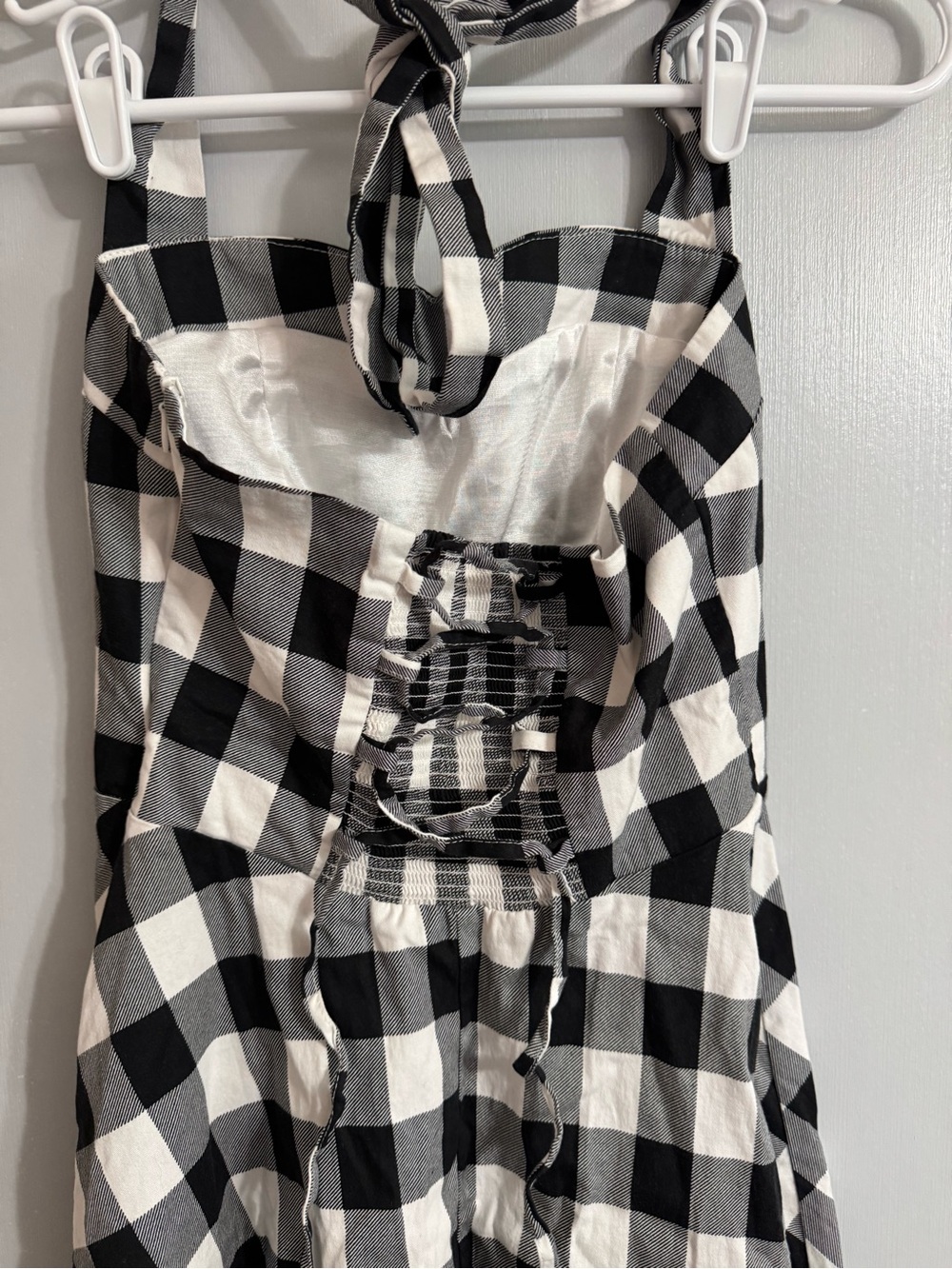 Topdress Black White Gingham Backless Halter Dress Size Small Retro Trad Wife - Picture 7 of 9